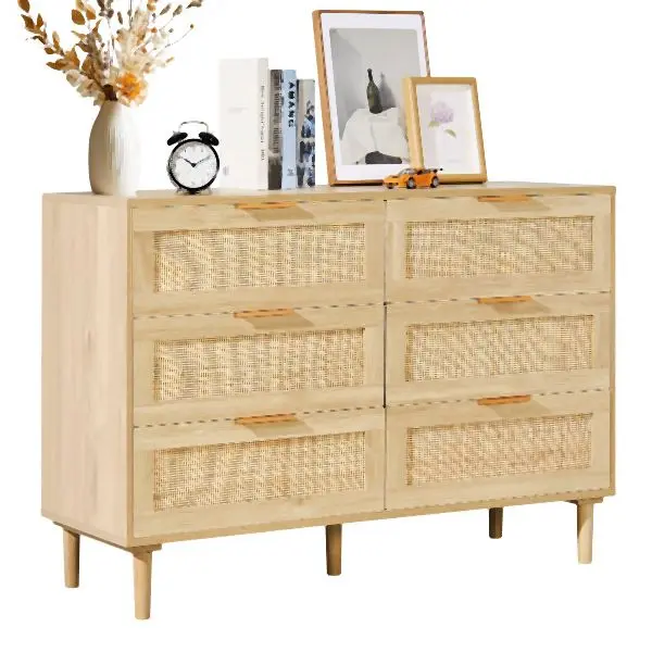 VEVOR 6 Drawer Rattan Dresser, Boho Dresser, Rattan Chest Drawers Spacious Storage, Chocolate, TBCTJ6CYMSBDPJDY8V0
