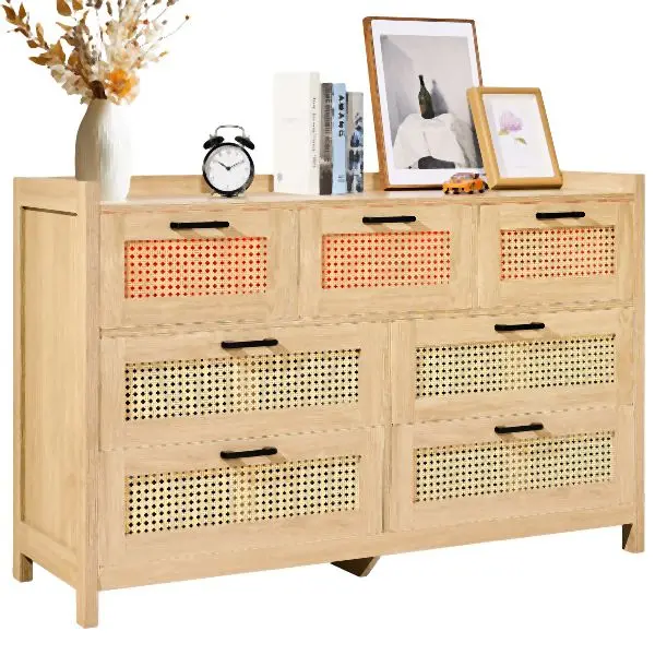 VEVOR 7 Drawer Rattan Dresser, Boho Dresser, Rattan Chest Drawers Spacious Storage, Unfinished Rattan Dresser Bedroom, TBC...
