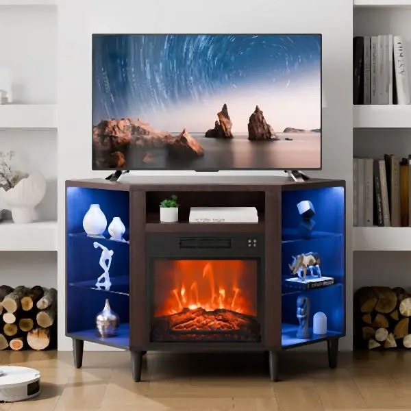 VEVOR Fireplace TV Stand TVs 42", Media Storage Corner 18" Fireplace, Bronze, BLDSJ48CDSJ1C6RMFV1