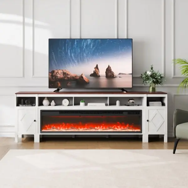 VEVOR Fireplace TV Stand TVs 90", Media Storage Corner 60" Fireplace, White, BLDSJ90CDSJ65LLYOV1