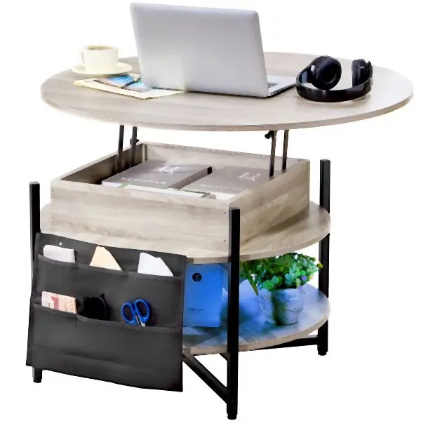 VEVOR Guard Lift Top Coffee Table 35.3" Round Coffee Table Storage Drawers, Hidden Compartments and Open Shelf, White...