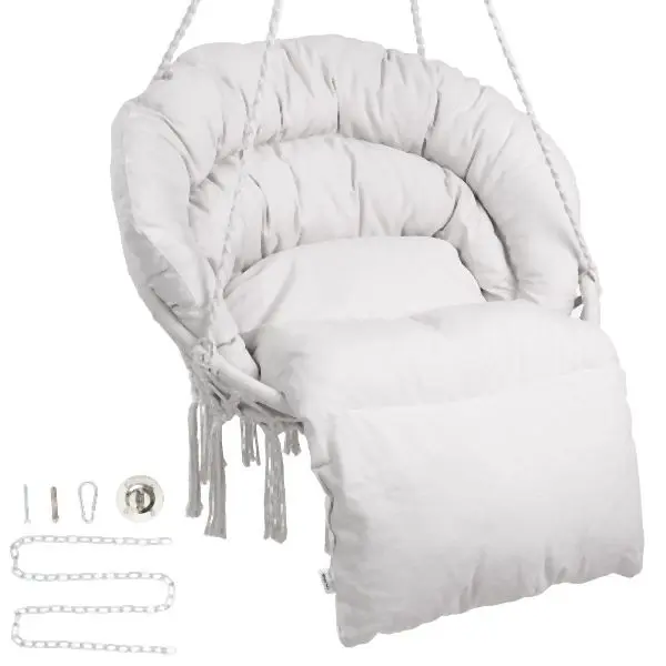 VEVOR Hammock Swinging Chair Macramé Hanging Chair Beige Cushion, Beige Rope, XGSDYSYQYXKZHTR7JV0