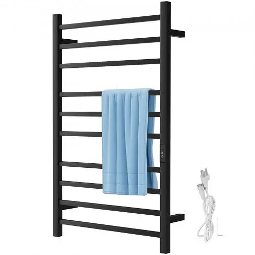 VEVOR Heated Towel Rack Towel Heater Warmer 10-Bar Powder Coated Tool Steel Black, MJJRJPS10110VIA00V1