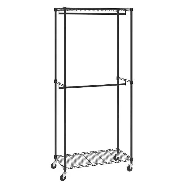 VEVOR Heavy Duty Clothes Rack, Double Hanging Rods Clothing Garment Rack Bottom and Top Storage Tier, JYKCYJ2838122UE86V0