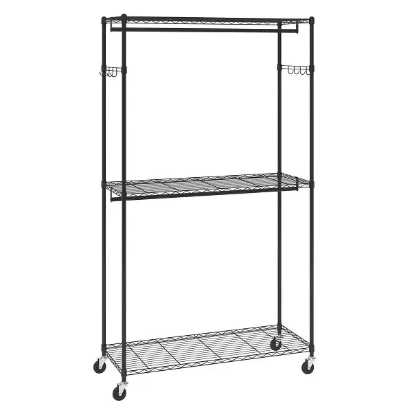 VEVOR Heavy Duty Clothes Rack, Rolling Clothing Garment Rack 3 Storage Tiers, JYKCYJ3848123WVQNV0