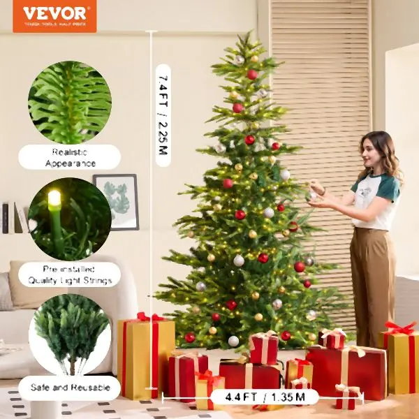VEVOR High-Performance Christmas Tree 7.5ft Prelit Artificial Tree 700 Snow White LEDs 1319 Tips, RZSDSQBSDSDSCOD37V1