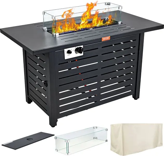 VEVOR Jumbo Gas Fire Pit Table, 43 50000 BTU, Propane Outdoor Wicker Patio fire Pits Carbon Steel Tabletop, JXJSWGHKZYC43O...