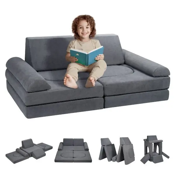 VEVOR Kids Couch, 10 Items Modular Kids Play Couch, Grey, ETSF5255724Y94P8YV0