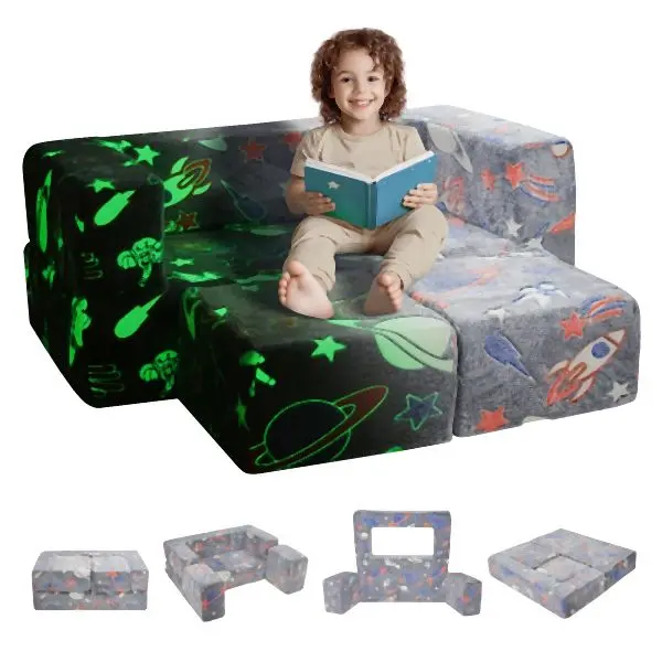 VEVOR Kids Couch, 4 Items Toddler Couch Sofa Bed, Dark Grey, ETSF411849YC8HY99V0