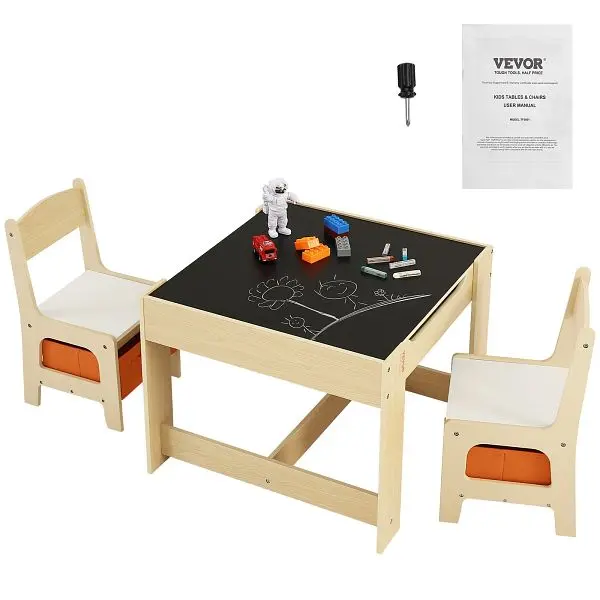 VEVOR Kids Table and Chair Set, Wooden Activity Table Storage Space and Boxes, DCWETZYYZEYBIAWBVV0