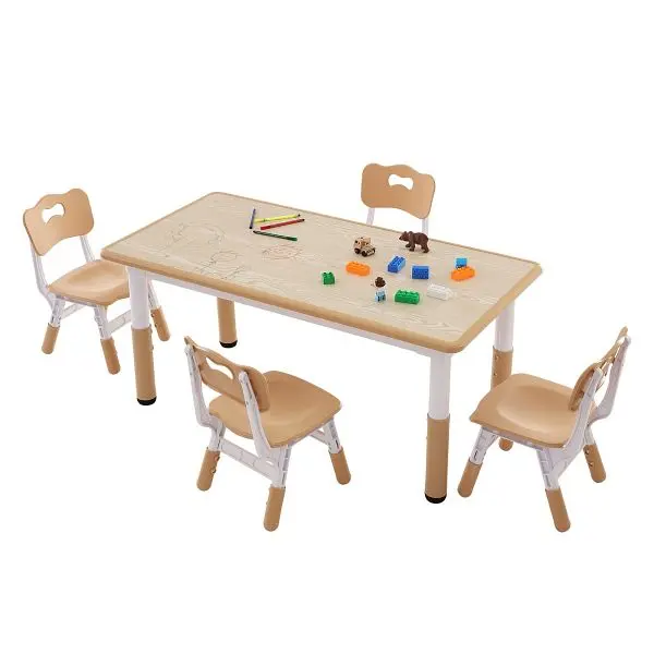 VEVOR Luminous Kids Table and 4 Chairs Set, Height Adjustable Toddler Table and Chair Set, GDKDETZYYZSYOG8JEV0