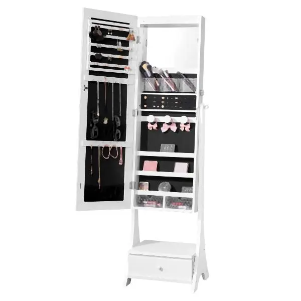 VEVOR Mirror Jewelry Cabinet Standing Mirror Storage Full Length White, CGLSZBSNJ16639NC8V9
