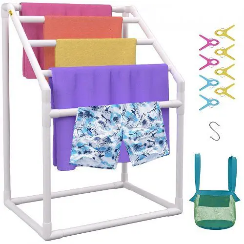 VEVOR Outdoor Towel Rack Pool Towel Rack 5 Bar Trapezoidal Snow White Freestanding, MJJBSTXGBDDW50V7JV0