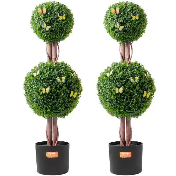 VEVOR 2 Pack 3' Artificial Boxwood Topiary Tree Faux Plant, Ball Frame, HYMRGXJS48YCKHMZUV0