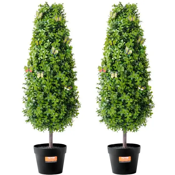 VEVOR 2 Pack 3' Artificial Boxwood Topiary Tree Faux Plant, Wrought Iron Pipe & Bundled Frame, HYMRGXJS36YCXKYTZV0