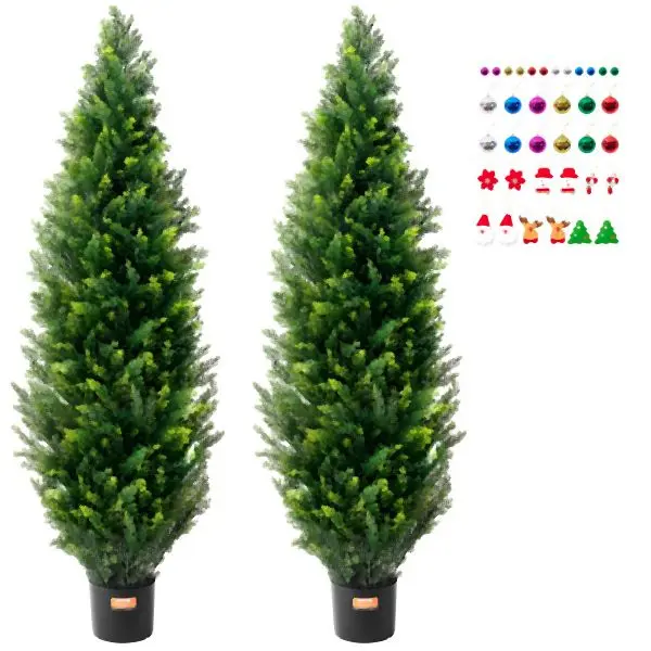 VEVOR 2 Pack 5' Artificial Cedar Topiary Tree Faux Plant UV Decor /Outdoor, XSRGXJS60YCAVOMHCV0