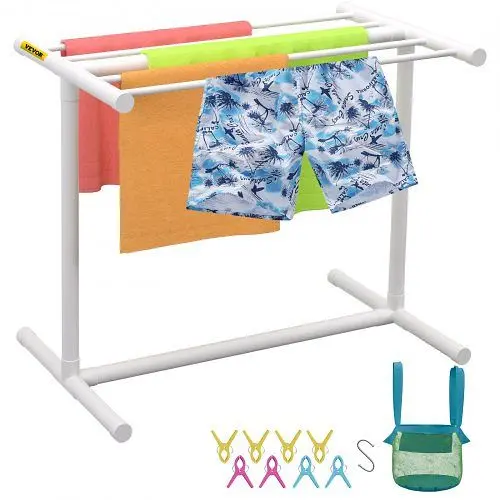 VEVOR Rapid Outdoor Towel Rack Pool Towel Rack 5 Bar T-shape White Freestanding Patio, MJJBSGZXGBDD5JAP7V0