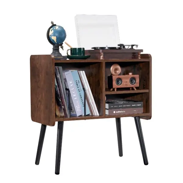 VEVOR Record Player Stand 2-Tier Wooden Turntable Stand 3 Cabinets Black & Brown, DCJJMZLC100ZEC3R0V0