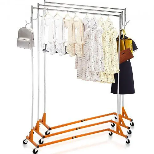 VEVOR Recyclable Z Rack, Industrial Grade Z Base Garment Rack, Robust Steel Z Base Clothing Rack, Orange, 42.5"-74&qu...