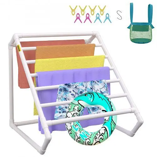 VEVOR Reinforced Outdoor Towel Rack Pool Towel Rack 8 Bar Triangular White Freestanding, MJJBSFTSXZGB816KIV0