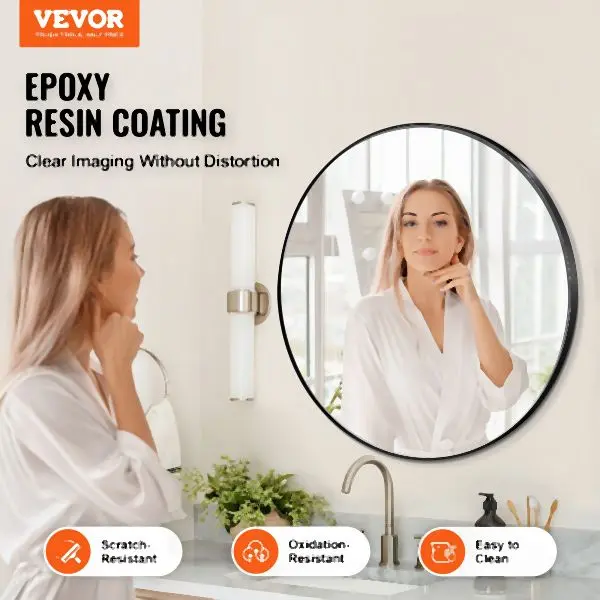 VEVOR Round Wall Mounted Mirror 30 Mirror Aluminium Alloy Frame, YXJ30INCHBLL1H6B6V0