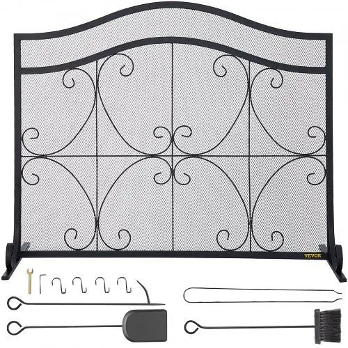 VEVOR Serrated Fireplace Screen, 38 x 26.5 Inch,Heavy Duty Ductile Iron Freestanding Spark Guard, BLPFHSFSD38IN1IAFV0