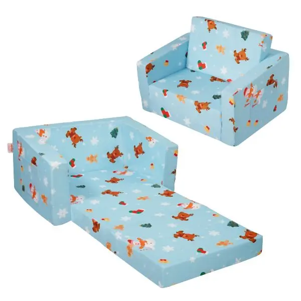 VEVOR Slim Kids Couch, 2--1 Toddler Chairs Comfy, Toddler Couch Sofa Bed Fold Out, Sky Blue, ETSF6354652IOZAT6V0