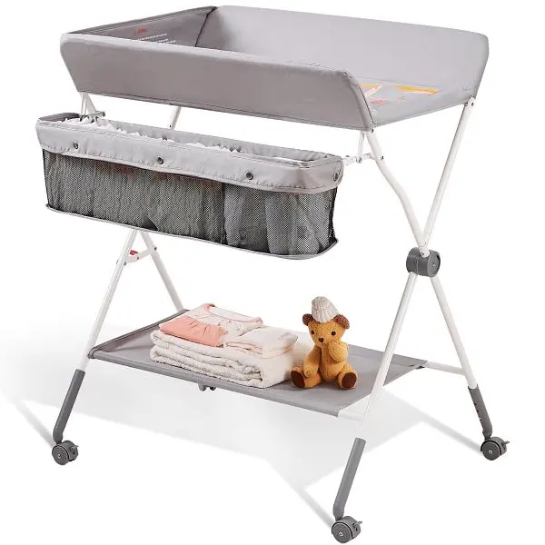 VEVOR Smooth Baby Changing Table, Folding Diaper Changing Station Lockable Wheels, ZDNBTHSXX00078KIHV0