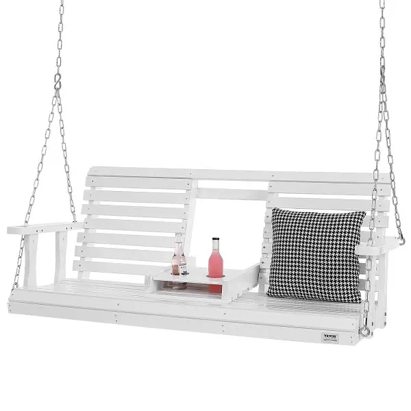 VEVOR Smooth Wooden Porch Swing 5 ft, Patio bench swing Courtyard & Garden, Enhanced 880 lbs Strong Load Capacity, Whi...