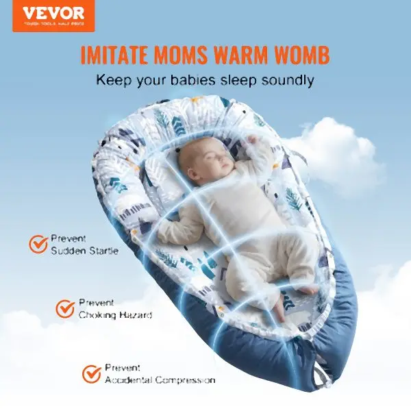 VEVOR Solid Baby Lounger 100% Cotton Newborn Nest Sleeper Headrest and 2 Covers, BWSYEWBWSYEWM9LWMV0