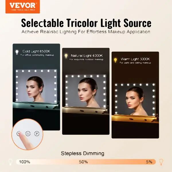 VEVOR Super-Strong Hollywood Vanity Mirror Lights USB Type C Desktop Wallmount 23.6in, TMHZJJSFXDP89ZRDSV1