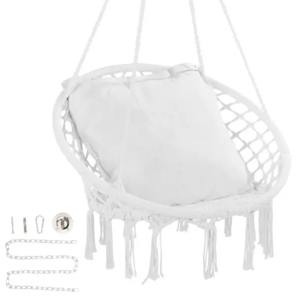 VEVOR Traditional Hammock Swinging Chair Macramé Hanging Chair White Cushion, XGSDYSYQYXKZ6FS02V0