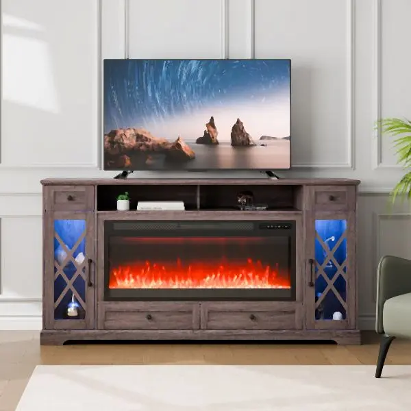 VEVOR Ultra-Strong Fireplace TV Stand TVs 70", Media Storage Corner 42" Fireplace, Grey, BLDSJ70CDSJ44IZUIV1
