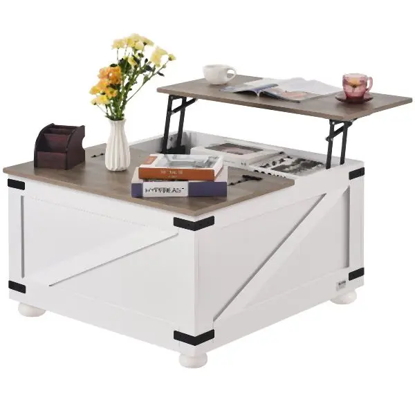 VEVOR Unique 31.5" Farmhoutilize Coffee Table Hinged Lift Top Square Table Storage, ZFXBSKFZ315YT2885V0