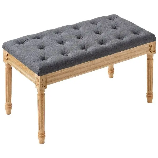 VEVOR Upholstered Bench, 16"W Ottoman Bench, End Bed Bench Foam Padded Cushion and Natural Rubberwood Legs, Gray, CZZ...