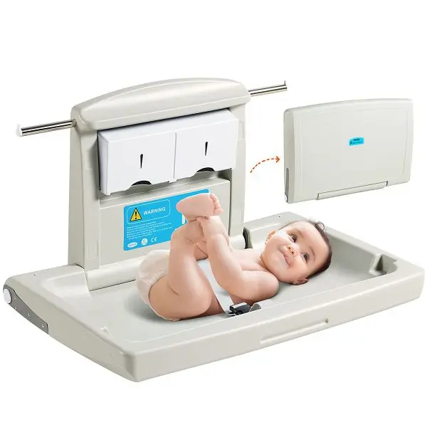 VEVOR Wall-Mounted Baby Changing Station, Horizontal Foldable Diaper Transform Table Securety Straps and Hanging Rods, YYS...