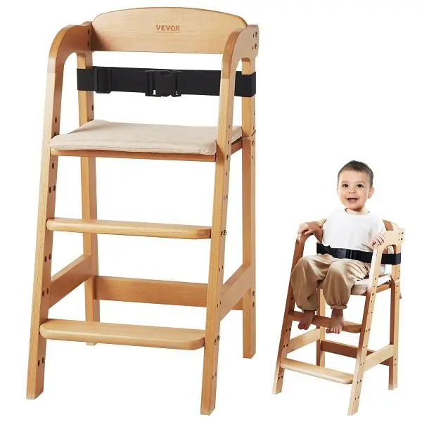 VEVOR Wooden High Chair Babies & Toddlers, Seat Adjustable Distance Per Setting 1.18 inch, GJBBDJMKDGDKFXBASV0