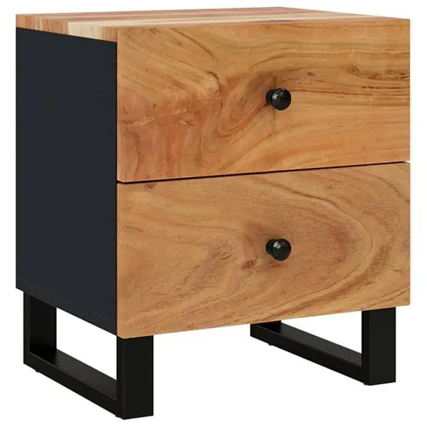 vidaXL Bedside Cabinet 15.7"x13"x18.1" Solid Wood Acacia, Black colored, 345216