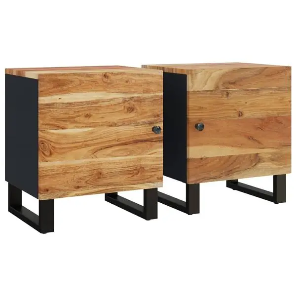 vidaXL Bedside Cabinets 2 pieces 15.7"x13"x18.1" Solid Wood Acacia, Midnight Black colored, 345211
