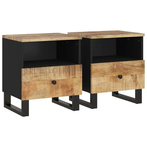 vidaXL Bedside Cabinets 2 pieces Solid Wood Mango&Engineered Wood, Brown colored, 350649