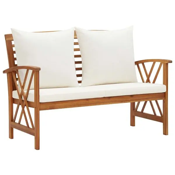 vidaXL Dependable Patio Bench Cushions 46.9" Solid Acacia Wood, Off-White colored, diagonal design, 310270