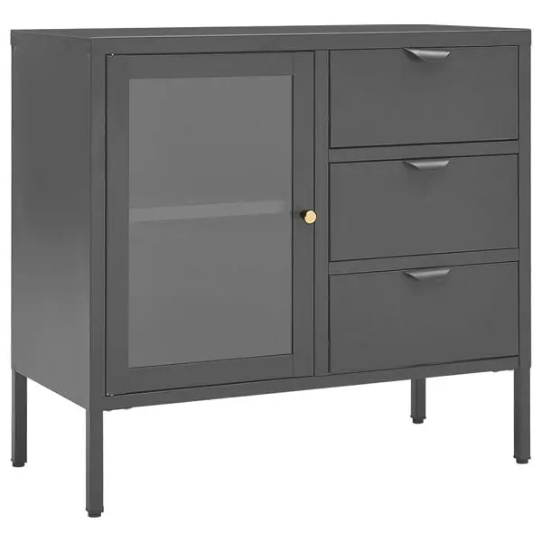 vidaXL Grip Sideboard Anthracite 29.5"x13.8"x27.6" Steel and Tempered Glass, 336075