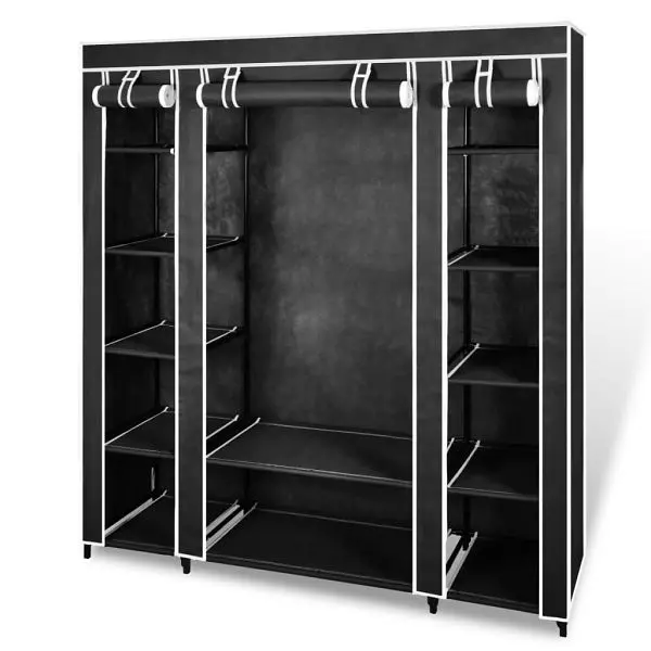 vidaXL Heavy Fabric Wardrobe Compartments and Rods 17.7"x59"x69" Midnight Black, 240495