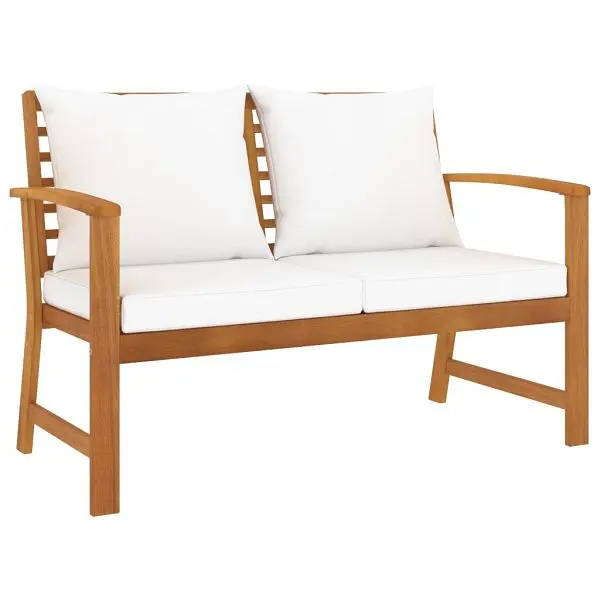 vidaXL Modular Patio Bench 47.2" Cream Cushion Solid Acacia Wood, 311829