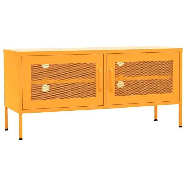 vidaXL No-Tool TV Stand Mustard Yellow 41.3"x13.8"x19.7" Carbon Steel, glass doors, 336236