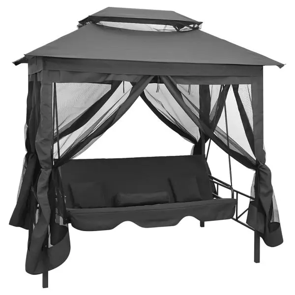 vidaXL Outdoor Convertible Swing Bench Canopy Anthracite 86.6"x63"x94.5" Alloy Steel, 45073