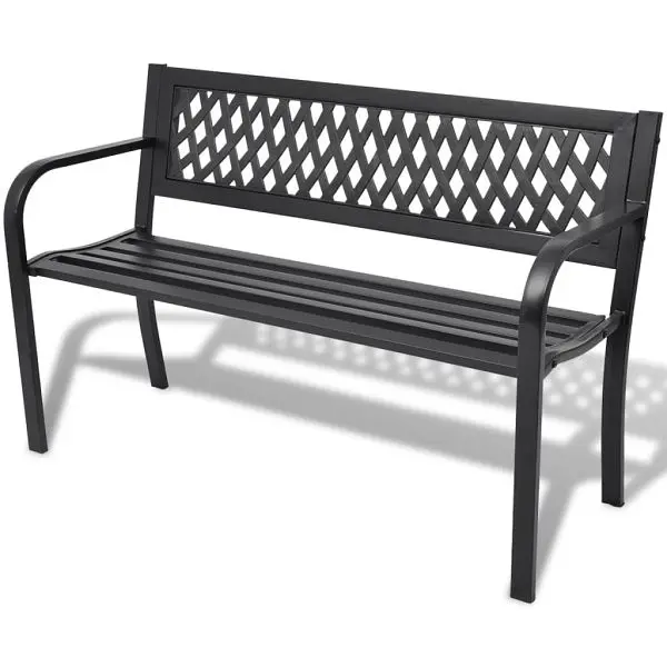 vidaXL Patio Bench 46.5" x 19.7" x 29.5" Steel, Black colored, 42169
