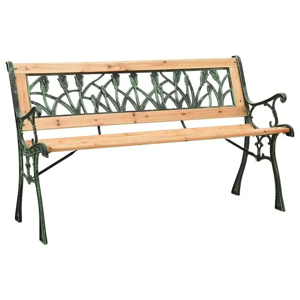 vidaXL Patio Bench 48" Cast Ductile Iron and Solid Firwood, Brown colored, 312031