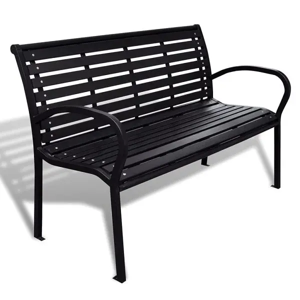 vidaXL Patio Bench 49.2" x 23.8" x 31.7" Steel and WPC Matte Black, 41556