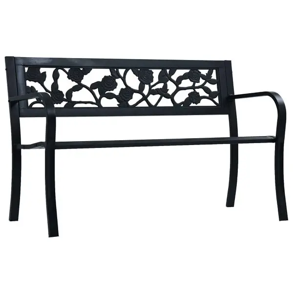 vidaXL Patio Bench 49.2" Black Steel, Rose design, 47942